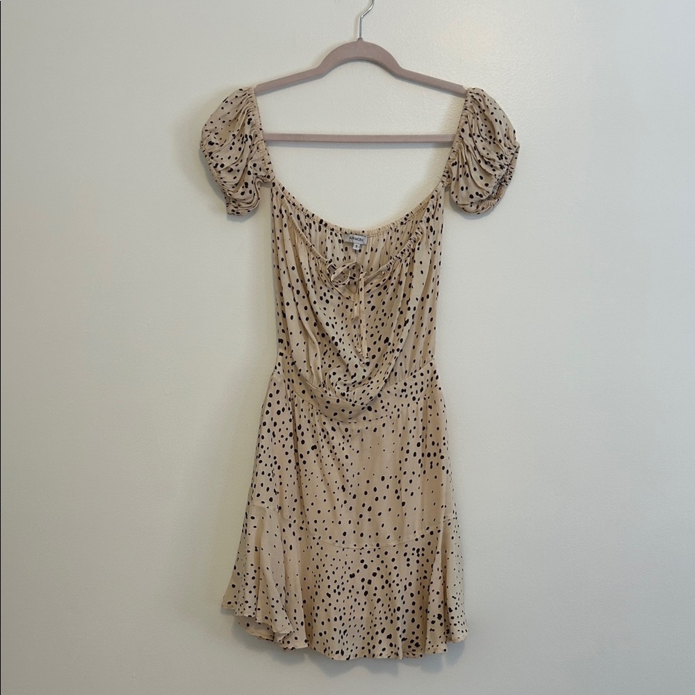 Olivaceous Beige and Black Polka Dot Mini Dress